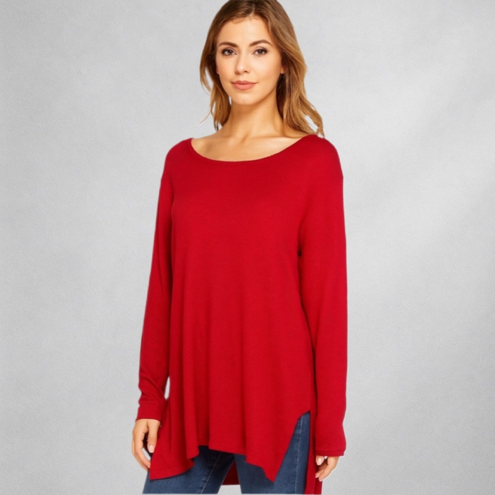 Tahari Plus 1X Knit Red Womens Sweater  Pullover Long Sleeve Fall